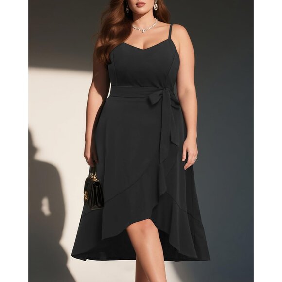 Plus Size Cocktail Dress Women V-Neck High Low Formal Elegant 16 Plus - Picture 6 of 6